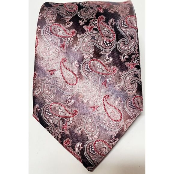 Pronto Uomo Necktie Paisley in Taupe/Pink/Rose 100% Silk Hand Made Tie - Picture 2 of 9